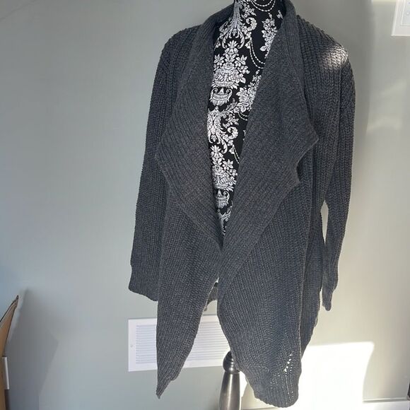 Jones New York Chunky Open Front Cardigan-GREY-Small - Picture 2 of 4